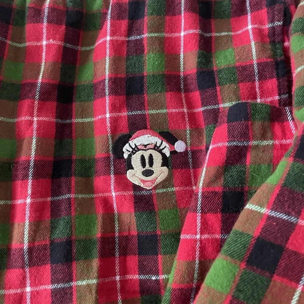 Disney Parks Women's 3XL Red Green Plaid Flannel Santa‎ Mickey Mouse Pajama Set - Picture 4 of 6